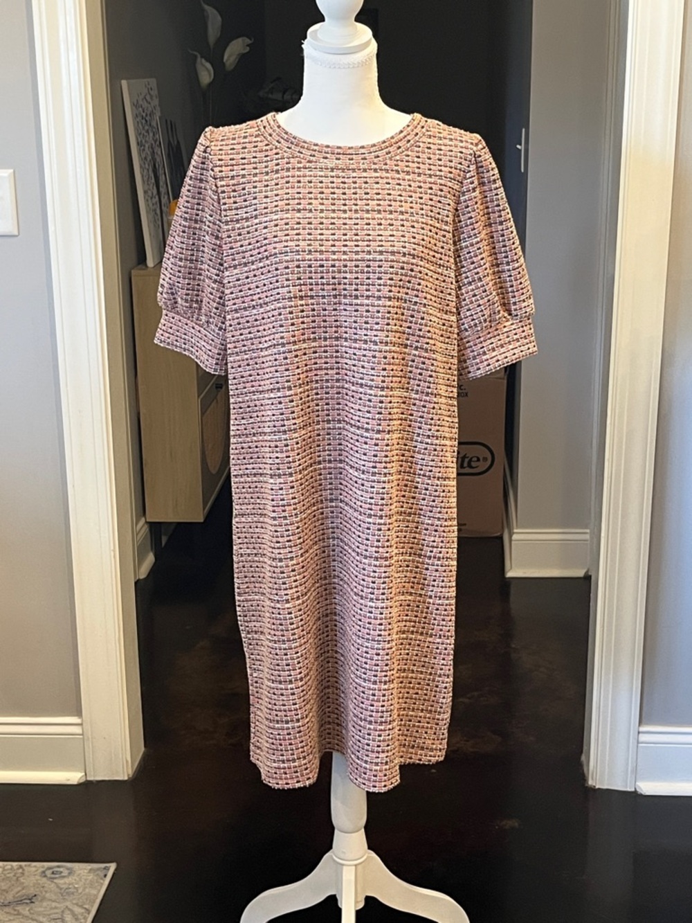 LOFT Pink Tweed Midi Shift Dress